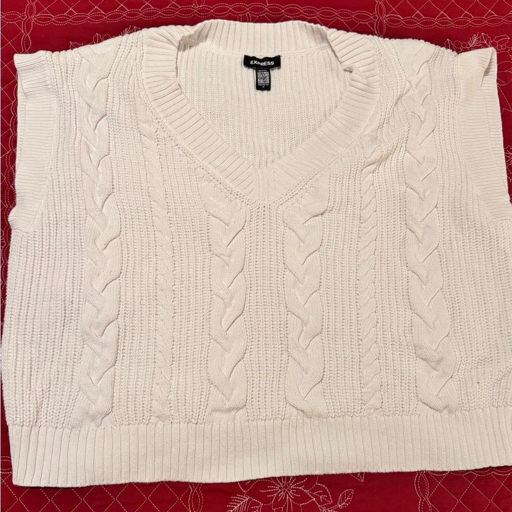 Express White Cable Knit Sweater Vest